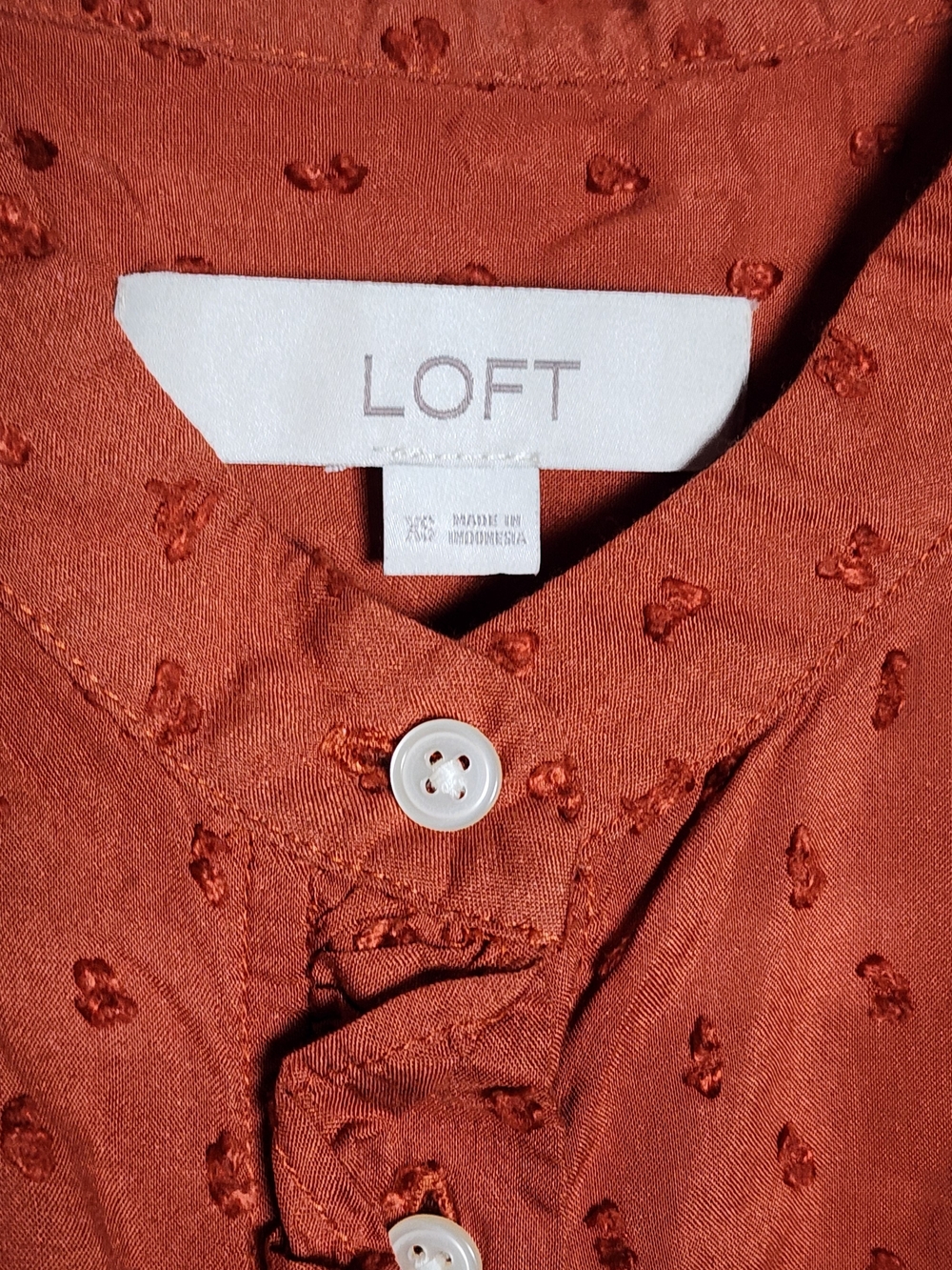 LOFT Rust Ruffle-Trim Button-Front Cap-Sleeve Blouse - Picture 4 of 8